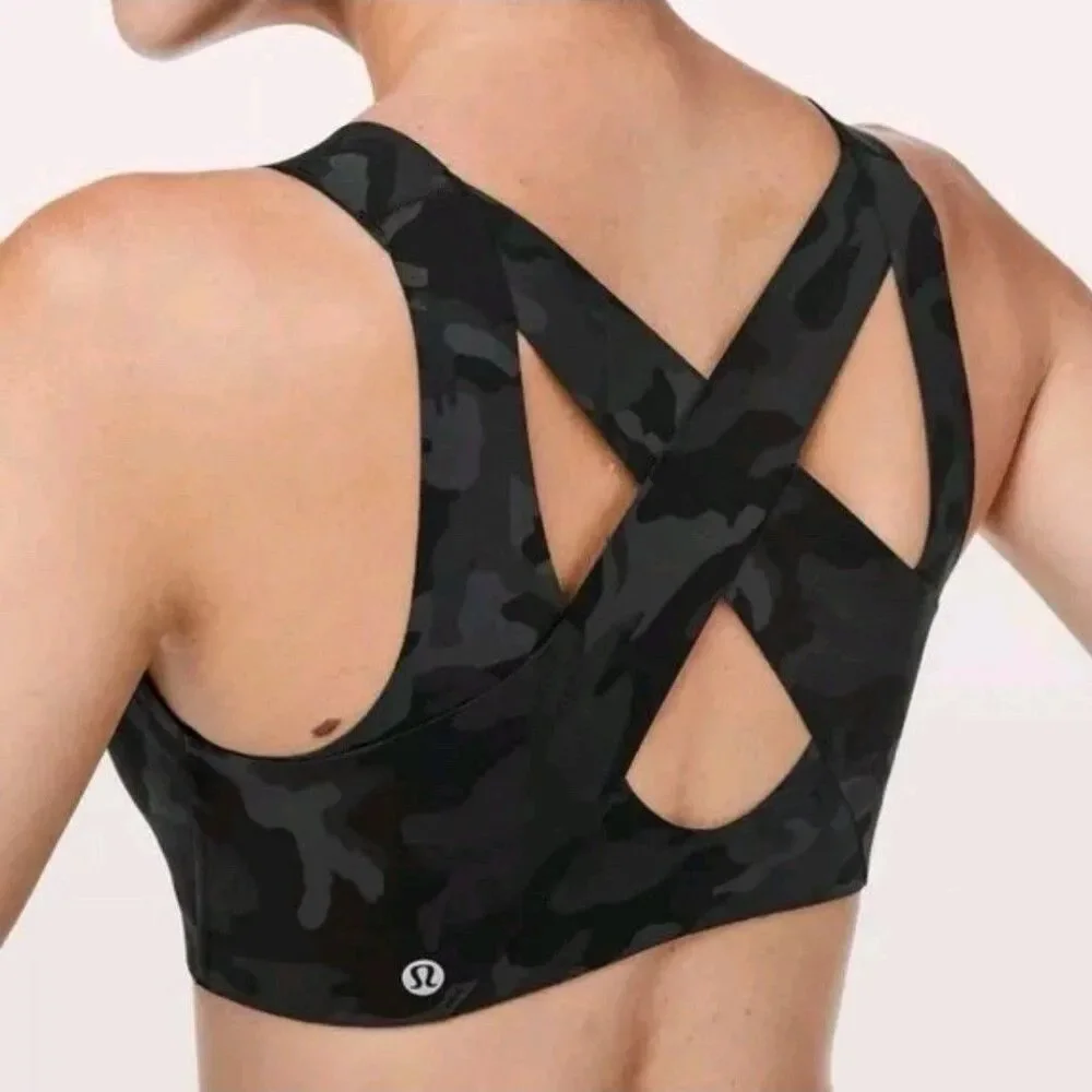 Lululemon Enlite Front Zip Up Sports Bra Womens 34DD Black Incognito Camo